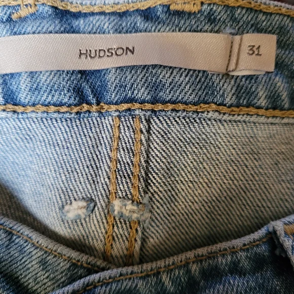 NEW Hudson Faye Jeans | Ultra High Rise Flare | Two-Tone Distressed Denim Sz 31 - Picture 12 of 16